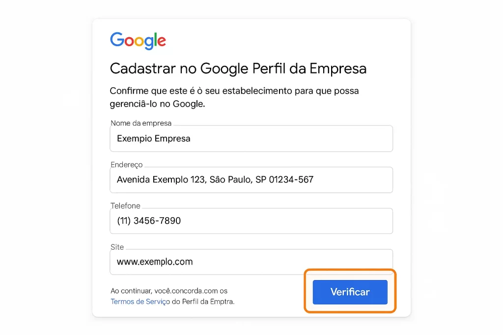 Exemplo de verificação de ficha no Google Perfil da Empresa