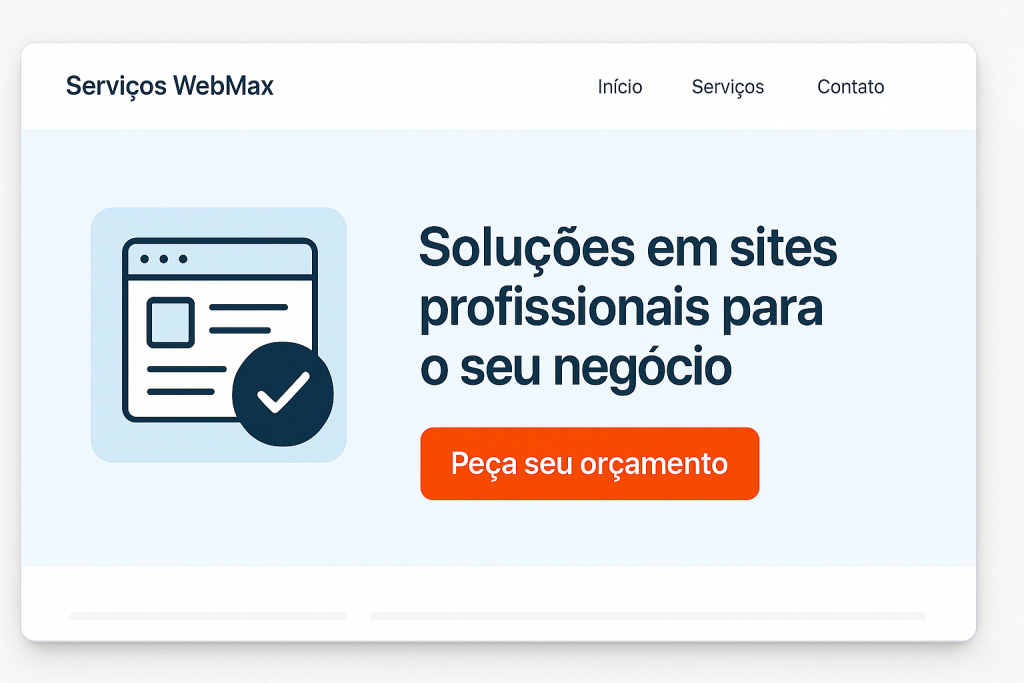 layout de site profissional para gerar vendas com botão CTA Peça seu orçamento em destaque e textos em português