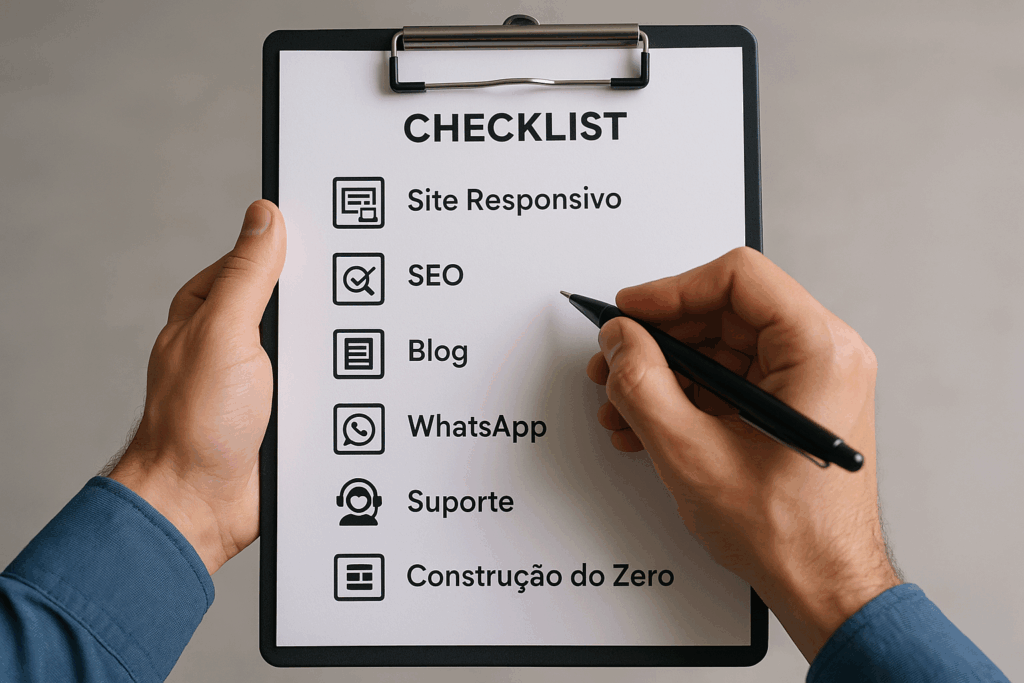 Lista com critérios essenciais que todo empreendedor deve avaliar antes de contratar um site.