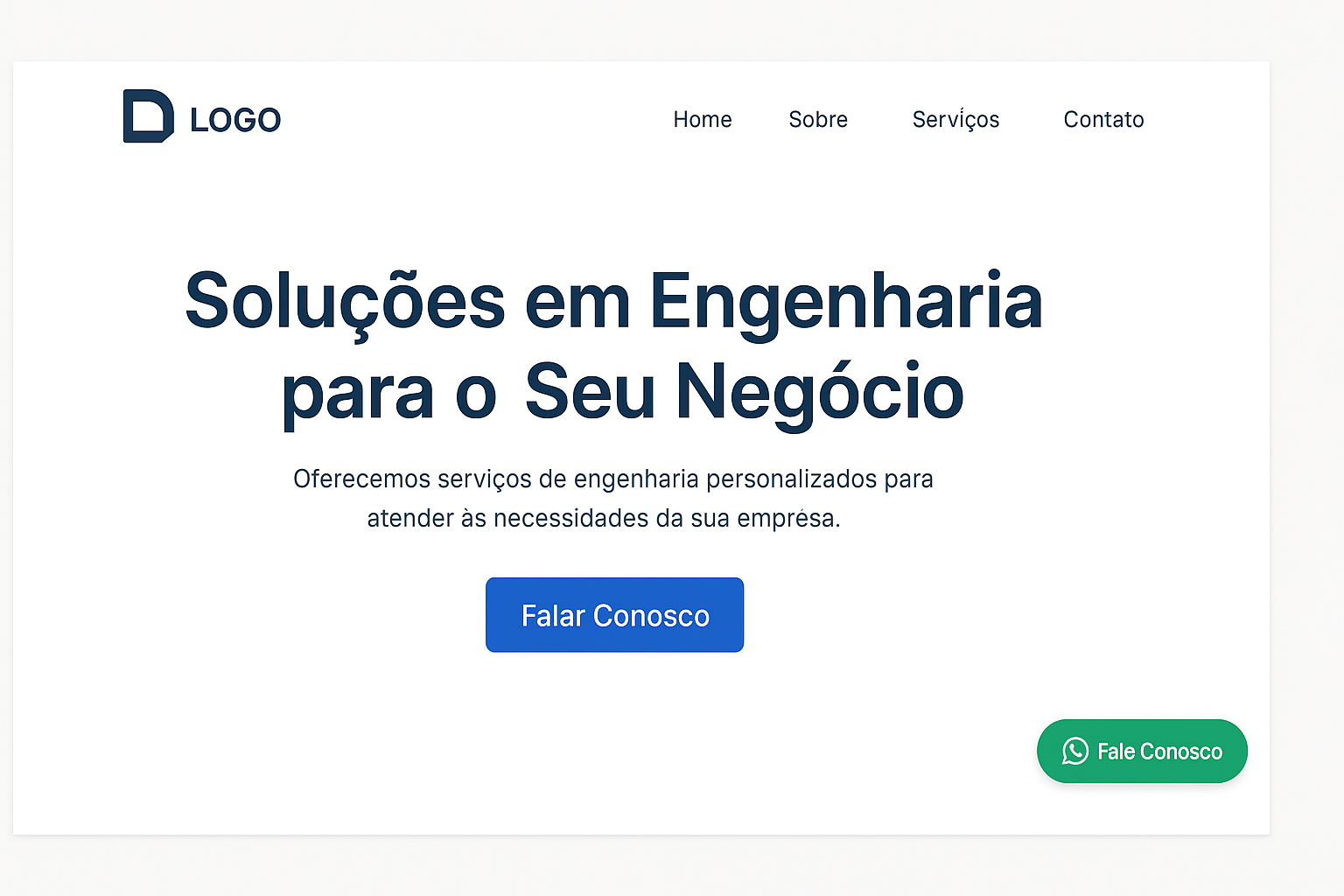 Exemplo de site profissional com navegação clara e botão de contato direto via WhatsApp.