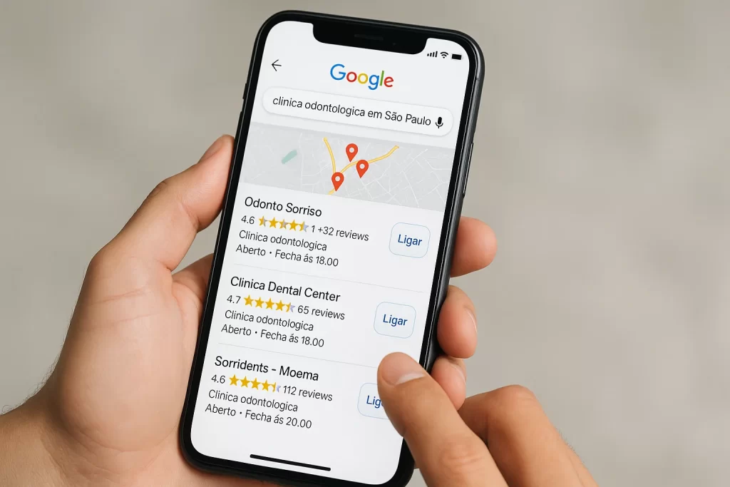 Pesquisa no Google exibindo empresas locais