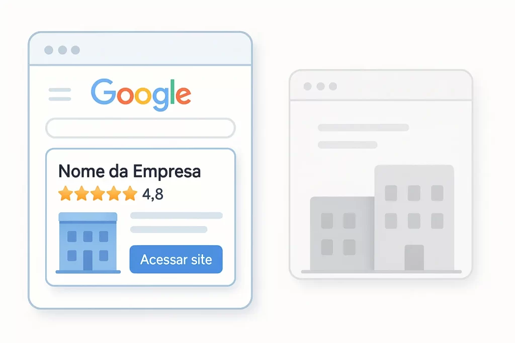 comparação entre empresa com site e sem site no Google