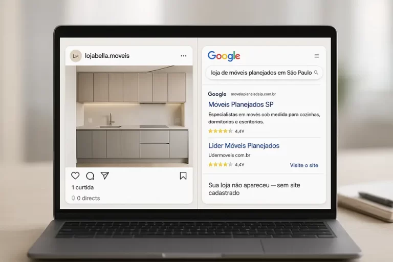 loja de móveis planejados que precisa de um site para converter — comparação entre Instagram com baixo engajamento e concorrentes ranqueados no Google
