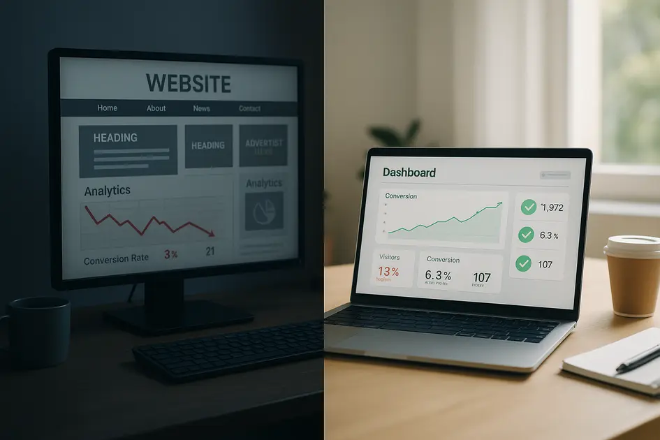Site pronto ou site profissional: qual gera mais resultado? - Renoma Digital Comparativo visual entre site pronto ou site profissional, mostrando diferença de resultados em tráfego, conversão e desempenho digital.